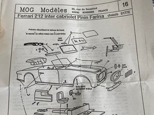 MOG Models - 1953 Ferrari 212 Inter Pininfarina Cabriolet 1/43 Scale Resin Model Kit